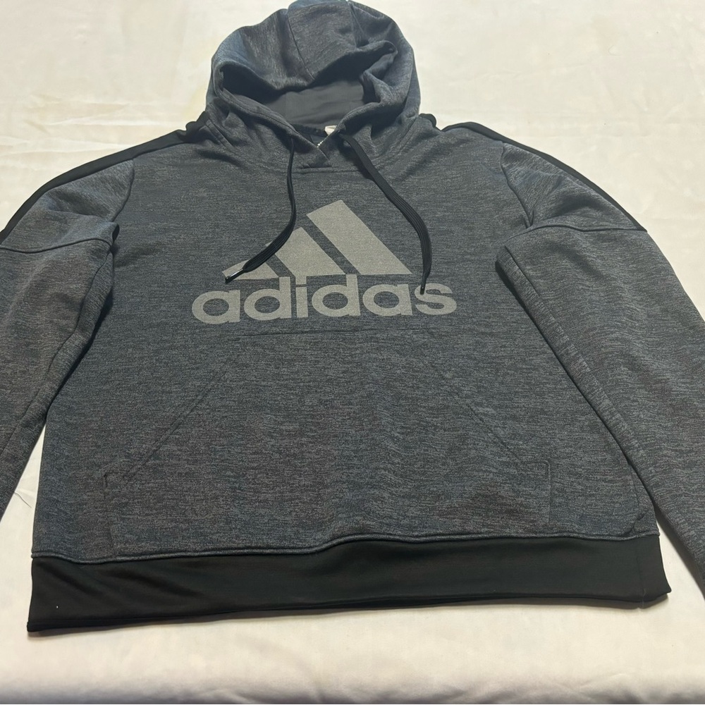 Adidas Unisex Gray Black Long Sleeve Hoodie Sweatshirt Size‎ M w/ Thumbholes